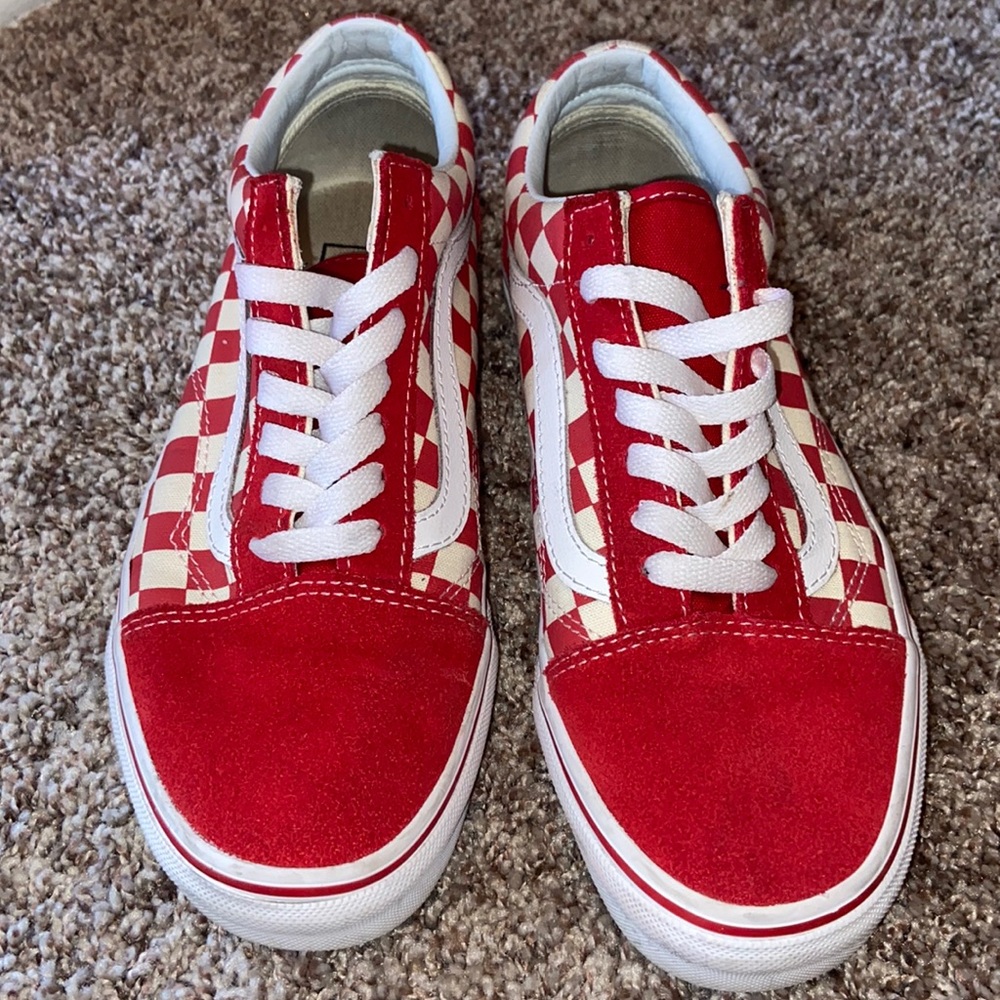Red checkerboard Vans
